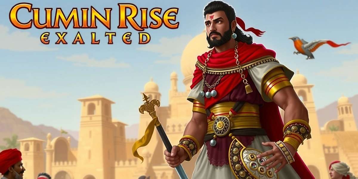 Cumin Rise Exalted Official Cover Cumin Rise Exalted game cover featuring Indian emperor with spice traders in historical setting